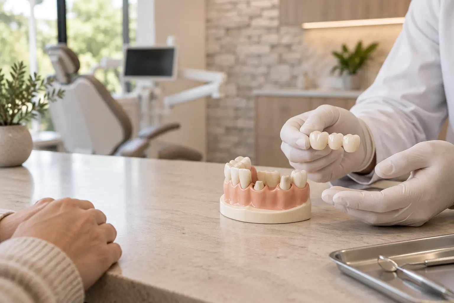 Dental bridge consultation for replacing a missing tooth