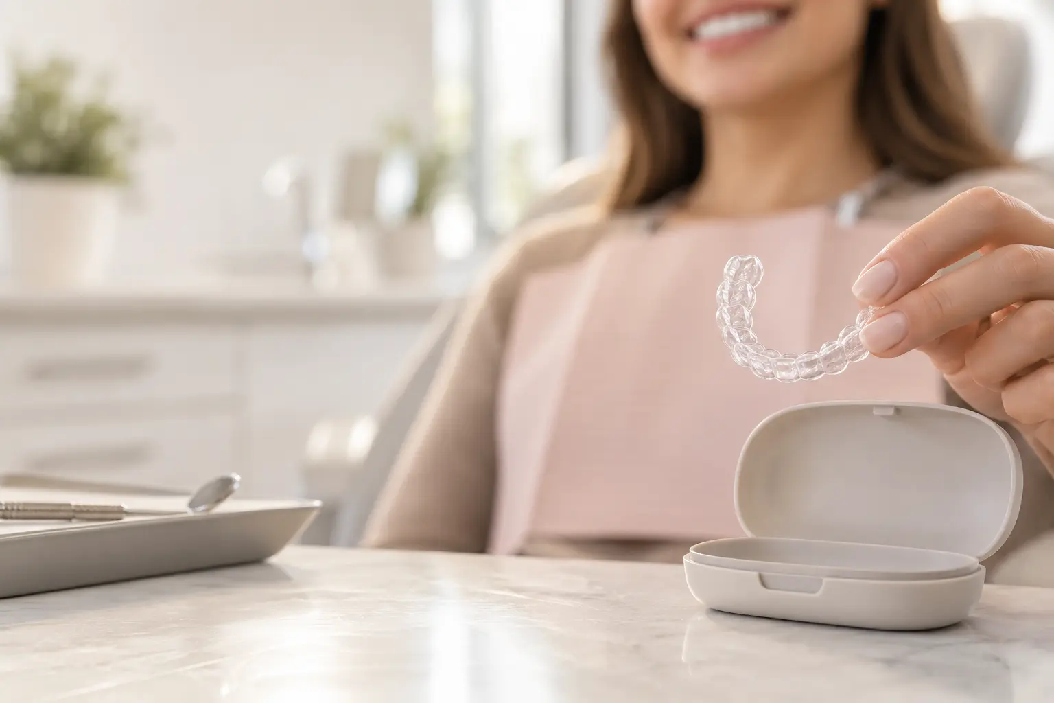 Clear aligner and Invisalign consultation in a modern dental office